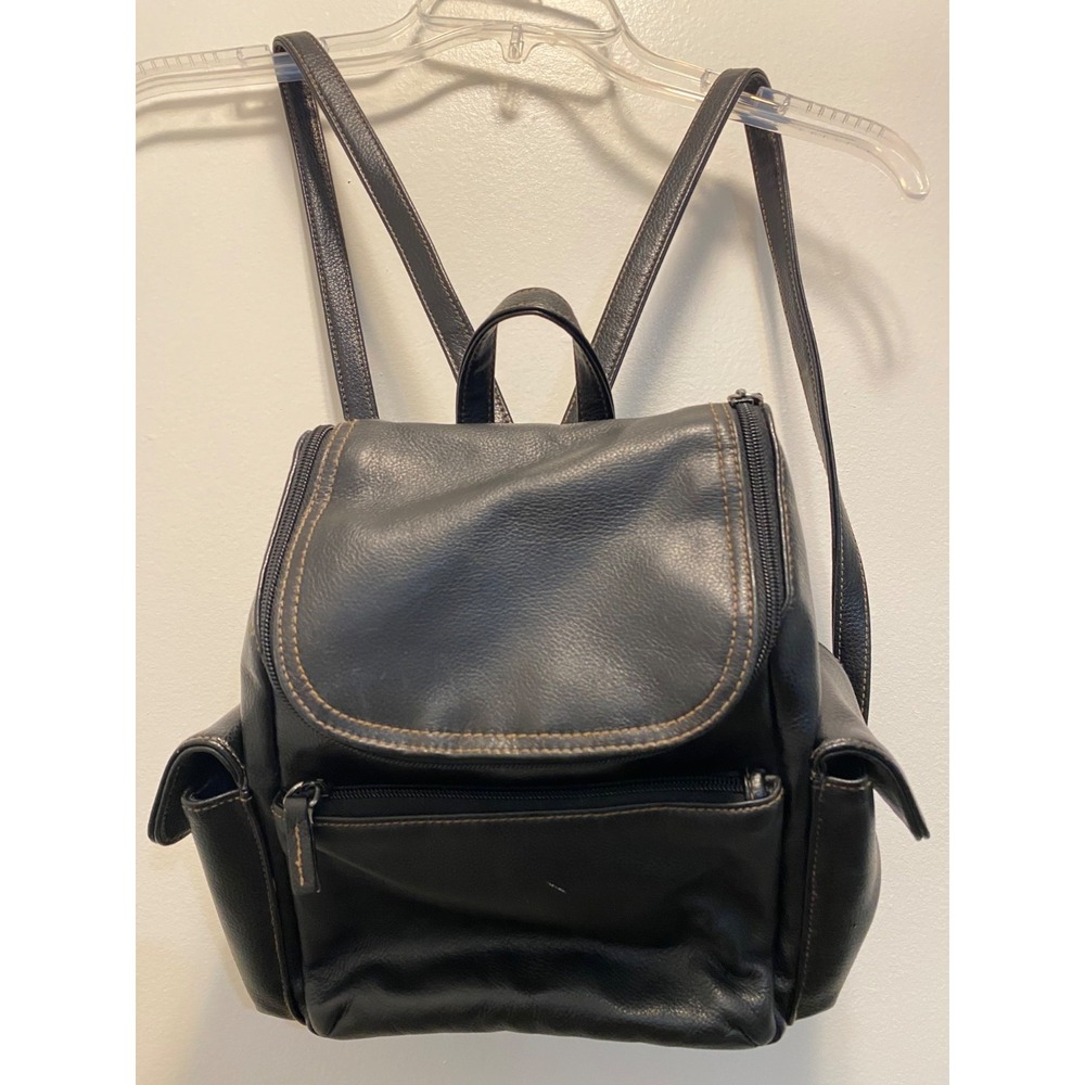 Genuine Black Pebbled Leather Vintage Backpack Purse Biker Goth Y2K Classic
